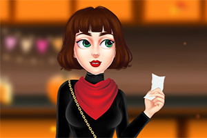 イラストの女性が赤いスカーフを身につけて、紙を手に持っている。