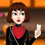 イラストの女性が赤いスカーフを身につけて、紙を手に持っている。