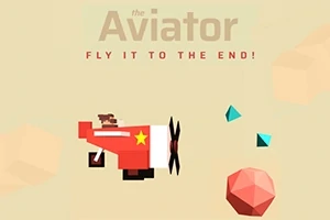 赤いプロペラ機が空中を飛んでいる様子と周囲に青い小さな宝石と赤い多面体があるイラスト。