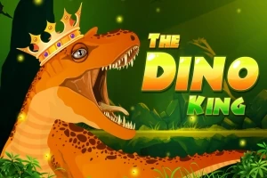 王冠をかぶった恐竜が口を開けたイラストと「The Dino King」の文字。
