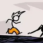 棒人間がモンスターのようなキャラクターから逃げているイラスト。