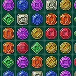 カラフルな六角形と四角形の宝石が並んだパズルボード。