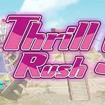 大きくピンク色の文字で「Thrill Rush 5」と書かれた、背景にジェットコースターや観覧車が見えるイメージ。