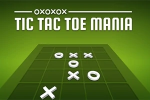 緑色の背景に3D風の三目並べの盤と「TIC TAC TOE MANIA」と書かれた白い文字。