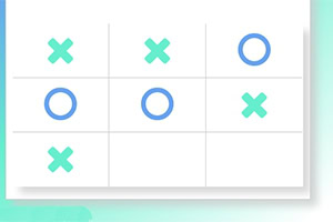 白い背景に、青色の「O」と緑色の「X」が交互に配置された3x3のグリッド。