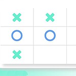 白い背景に、青色の「O」と緑色の「X」が交互に配置された3x3のグリッド。
