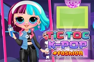カラフルな髪とファッションの女の子がマイクを持っているイラスト。