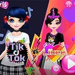 二人のキャラクターが、色鮮やかな背景の前で異なるファッションスタイルを披露しているイラスト。