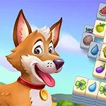 犬のイラストと果物やアイテムが描かれたパズルのピースの画像。
