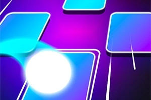 紫色の背景に青い光るタイルと白いボール。