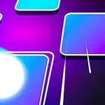 紫色の背景に青い光るタイルと白いボール。