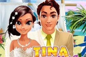 結婚式衣装を着たアニメ風のカップル。