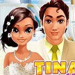 結婚式衣装を着たアニメ風のカップル。