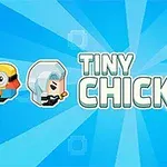 青い背景に、3人のキャラクターと「TINY CHICK」という文字が描かれています。