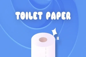 青い背景にトイレットペーパーと「TOILET PAPER」の文字が描かれたイラスト。