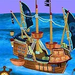 帆船が青い海を航海している様子。