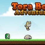 青空を背景に、小さなキャラクターがジャンプしているシーンと3体のカラフルなモンスター。