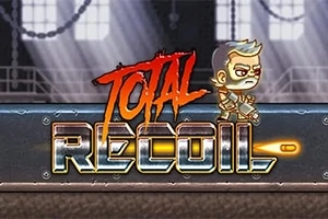 キャラクターが金属製のプラットフォームの上にいて、「TOTAL RECOIL」というテキストが書かれた画像。