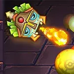 色とりどりのボールが連なり、マスクのような顔から炎が吐き出されています。