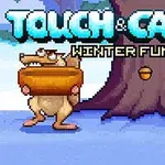 ドングリを持つリスのキャラクターが木の前に立っているピクセルアート。