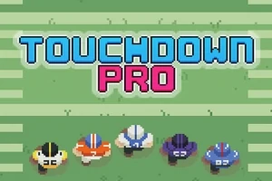5人のアメリカンフットボール選手が芝生の上に並び、その上に「TOUCHDOWN PRO」の文字が表示されている。