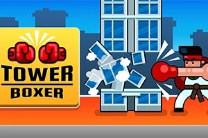 ボクサーが赤いグローブを使ってビルをパンチしているイラスト。