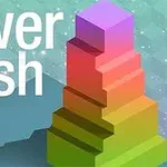 カラフルな階層に分かれた3Dのタワーと「tower rush」という文字。