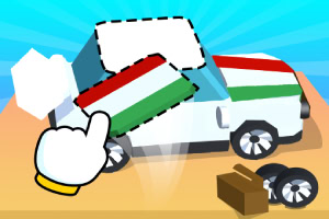 白い車にイタリア国旗のステッカーを貼っている様子と交換用タイヤが描かれている。