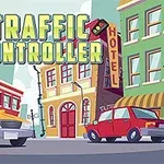 カラフルな街並みに赤い車と黄色い車が走っているアニメ風のイラスト。
