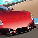 赤いスポーツカーが高速道路を走行しているアニメ風のイラスト。
