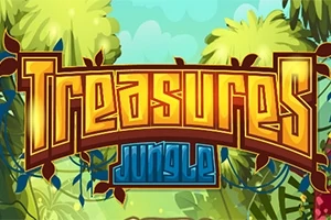 カラフルなジャングルの背景に「Treasures Jungle」という文字が描かれたイラスト。