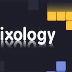 暗い背景に白い「Trixology」の文字と周囲にカラフルなブロックが配置された画像。