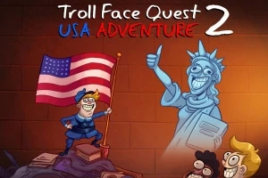 アメリカの国旗を持った警察官と自由の女神が描かれた風刺的なイラスト。