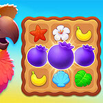 カラフルな帽子をかぶったオウムと、各種アイテムが描かれたパズルピース。