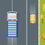 上空から見た道路をトラックと2台の車が走行している画像。
