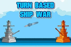 青空の下で灰色の戦艦とオレンジ色の戦艦が向かい合っているイラスト。