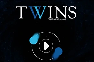 黒い背景に「TWINS」の文字と再生ボタンが配置されている画像。