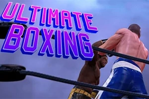 ボクシングリングで戦う二人のボクサーと「ULTIMATE BOXING」の文字。