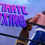 ボクシングリングで戦う二人のボクサーと「ULTIMATE BOXING」の文字。