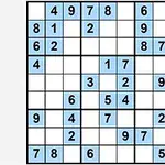 青いマス目がある数独のパズル。