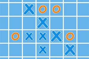 青い格子状の背景にオレンジの「O」と青い「X」が並んでいます。