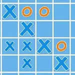 青い格子状の背景にオレンジの「O」と青い「X」が並んでいます。