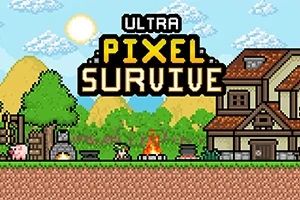 色とりどりのピクセルアートで描かれた風景、家や火、木、山が並んでいる。