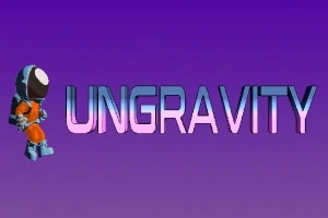 紫色の背景にオレンジと青の宇宙服を着たキャラクターと「UNGRAVITY」というテキスト。