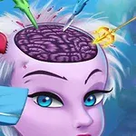 紫色の肌を持つキャラクターの頭部が開いて脳が見えており、アイテムが刺さっている。