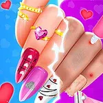 ネイルアートを施した手と薬を指に塗る様子が描かれているカラフルでファンシーなイラスト。