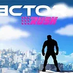 青空と雲の背景に、都市のスカイラインを見下ろす黒いシルエットの人影。
