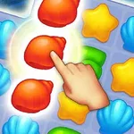 指で赤い貝殻を3つ揃えるパズル画面。