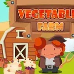 農場の背景に、フォークを持ったキャラクターが立っている。
