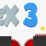 「VEX 3」のタイトル文字と、障害物の間をランニングする黒いシルエットキャラクターが描かれている画像。